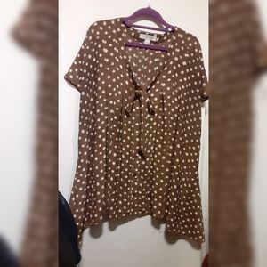 Taupe Polkadot Swing Blouse - 24W
